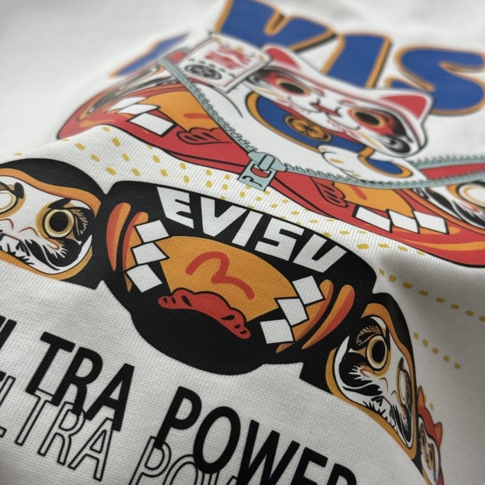 EVISU ZIP-UP DARUMA AND FORTUNE CAT PRINT T-SHIRT  REVERSIBLE