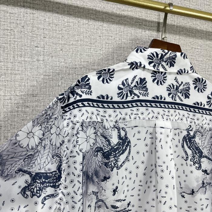 DIOR AND HYLTON NEL Shirt White and Navy Blue Silk Twill