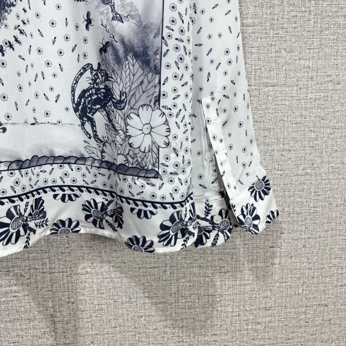 DIOR AND HYLTON NEL Shirt White and Navy Blue Silk Twill