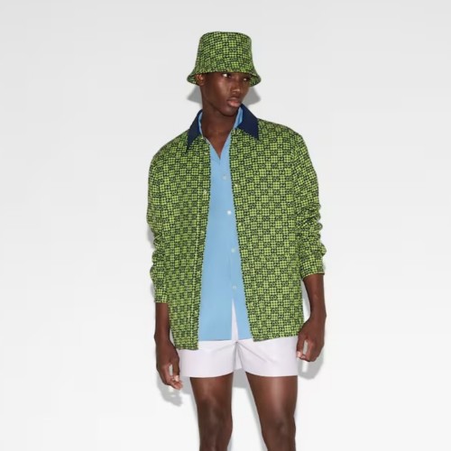 GUCCI GG gingham cotton wool jacket in green and blue