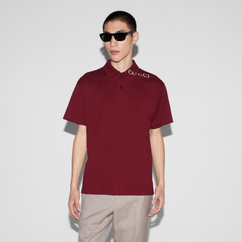 GUCCI Cotton polo shirt in Gucci Rosso Ancora red