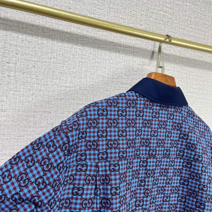GUCCI GG gingham cotton wool jacket in green and blue