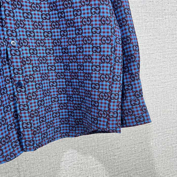 GUCCI GG gingham cotton wool jacket in green and blue