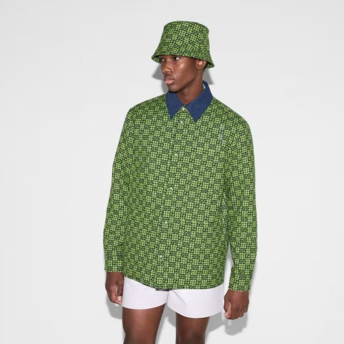 GUCCI GG gingham cotton wool jacket in green and blue