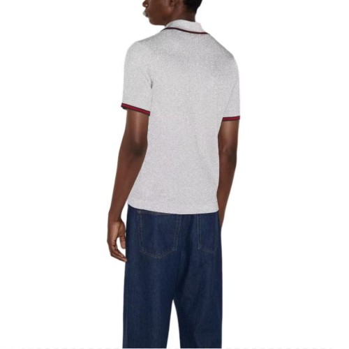 GUCCI Lamé knit polo shirt in silver