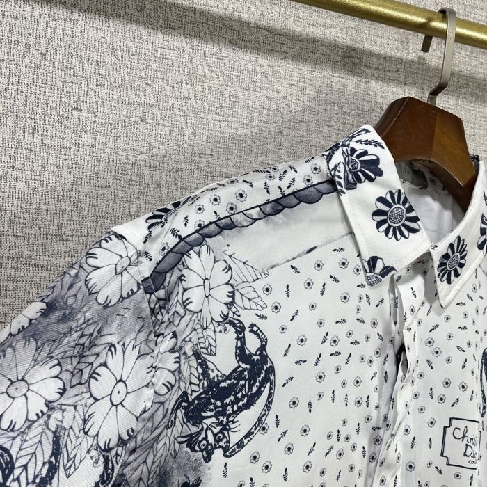 DIOR AND HYLTON NEL Shirt White and Navy Blue Silk Twill