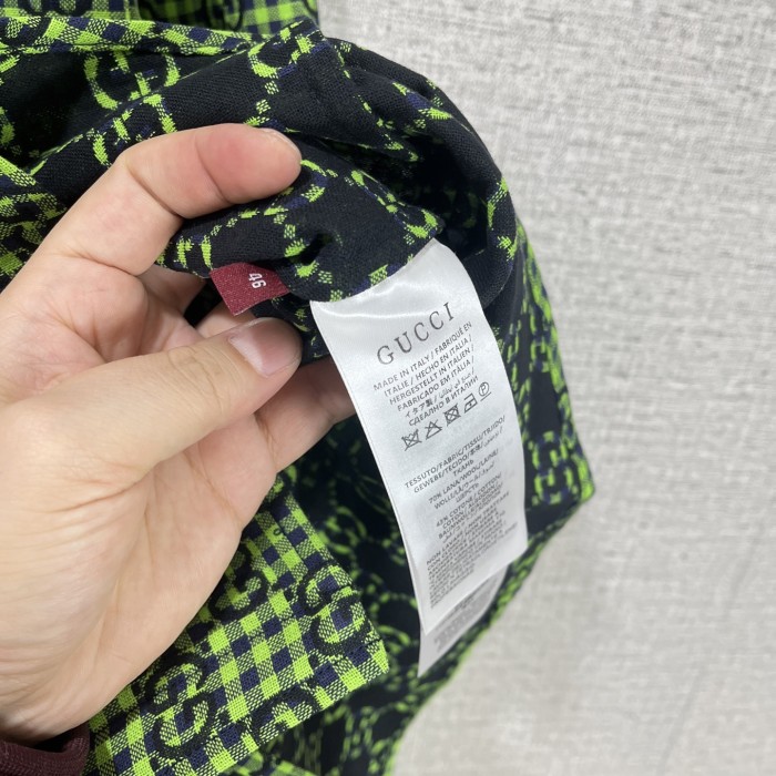 GUCCI GG gingham cotton wool jacket in green and blue