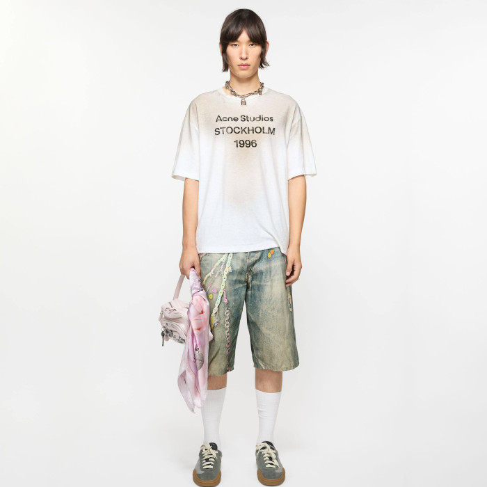 Acne Studios Distressed logo cotton and hemp T-shirt