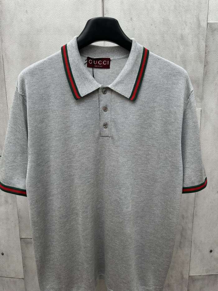 GUCCI Lamé knit polo shirt in silver