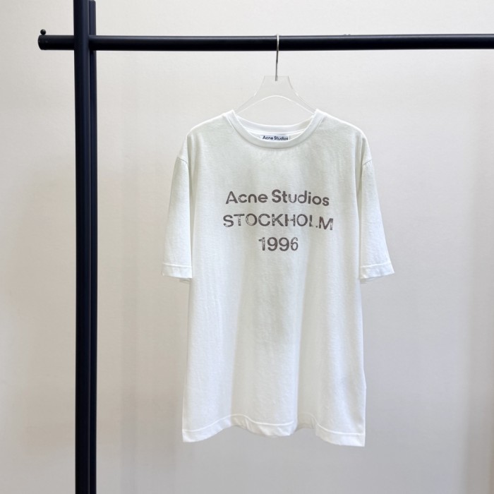 Acne Studios Distressed logo cotton and hemp T-shirt