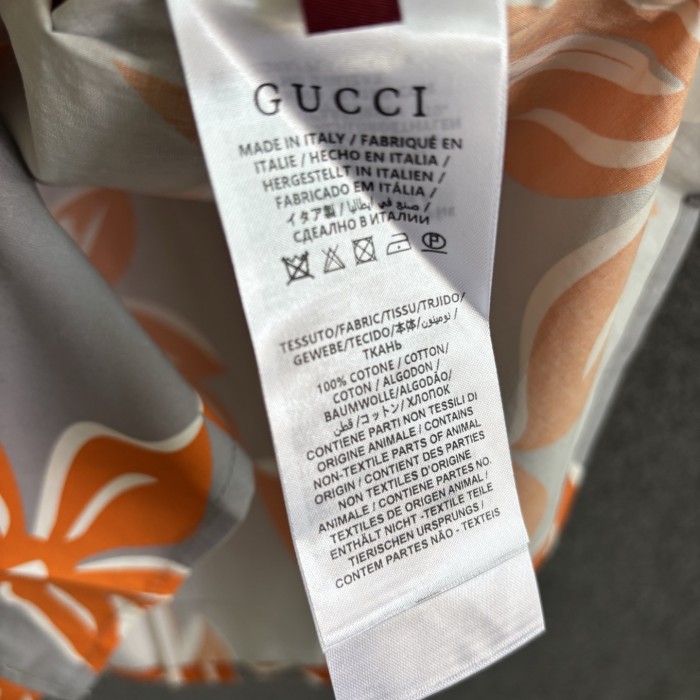 GUCCI Printed cotton poplin shirt in grey and orange