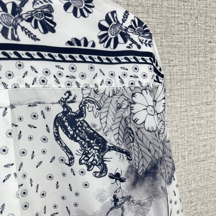 DIOR AND HYLTON NEL Shirt White and Navy Blue Silk Twill