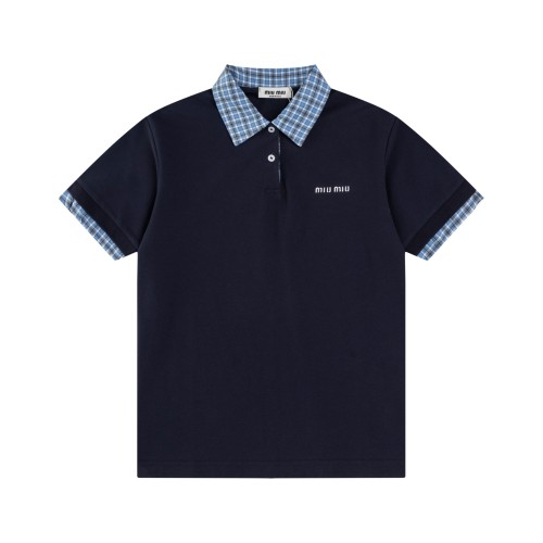 MiuMiu Short Sleeve Polo Top in Blue