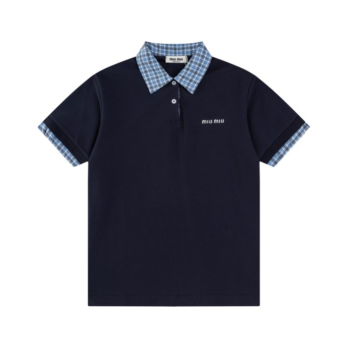 MiuMiu Short Sleeve Polo Top in Blue