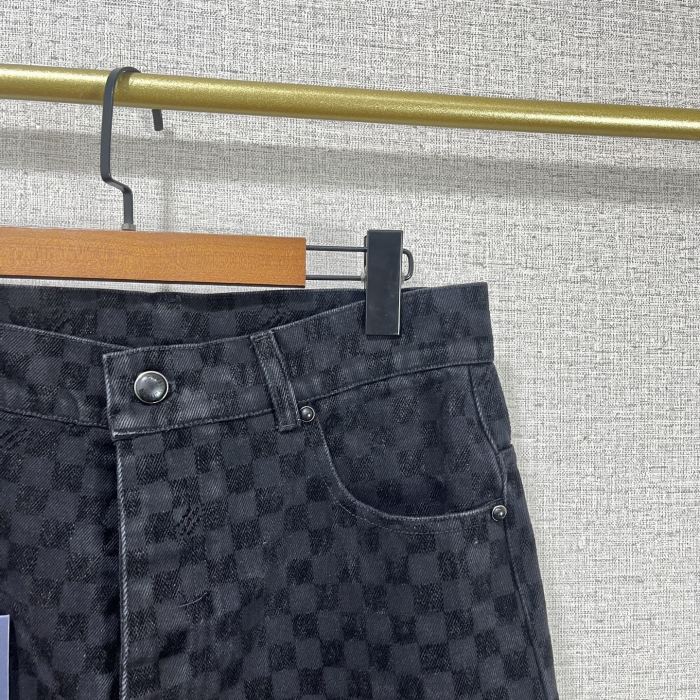 Louis Vuitton Flocked Damier Denim Wide-Leg Pants - Men