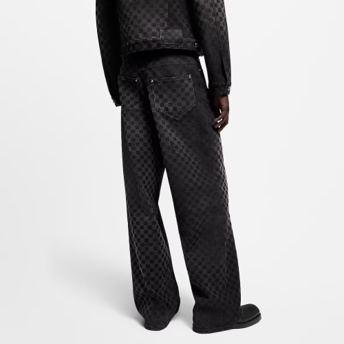 Louis Vuitton Flocked Damier Denim Wide-Leg Pants - Men