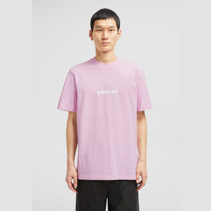 Light Pink Moncler x FRGMT Cartoon Logo Cotton T-Shirt