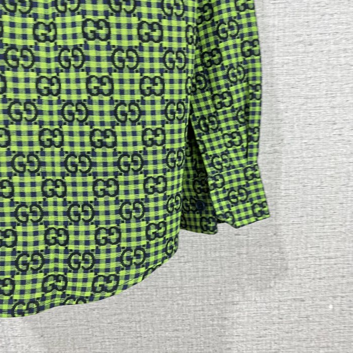 GUCCI GG gingham cotton wool jacket in green and blue