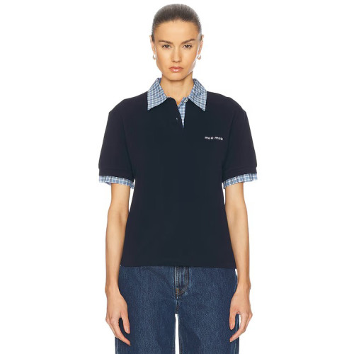 MiuMiu Short Sleeve Polo Top in Blue