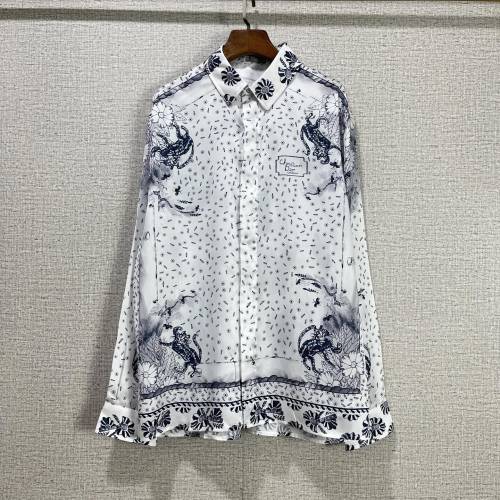 DIOR AND HYLTON NEL Shirt White and Navy Blue Silk Twill