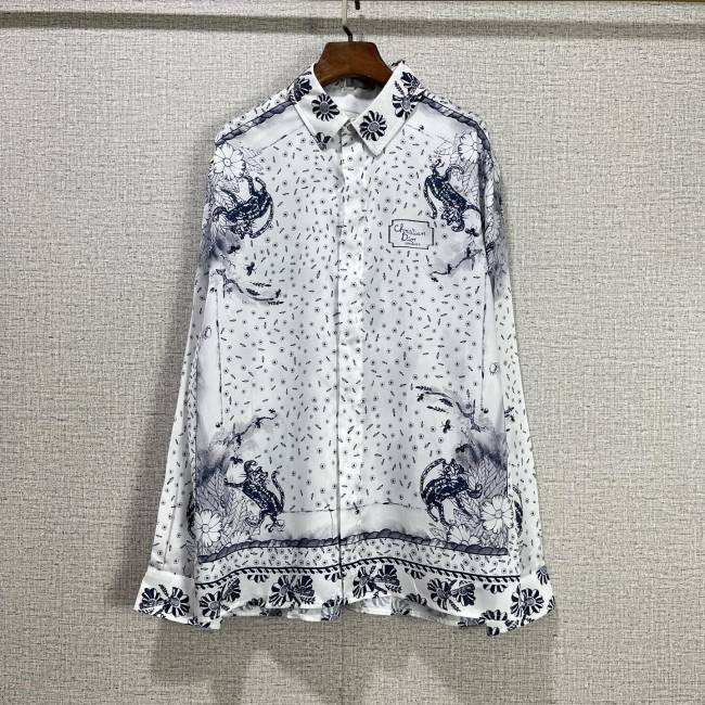 DIOR AND HYLTON NEL Shirt White and Navy Blue Silk Twill