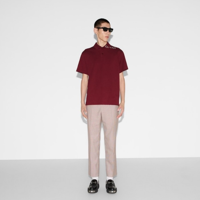 GUCCI Cotton polo shirt in Gucci Rosso Ancora red