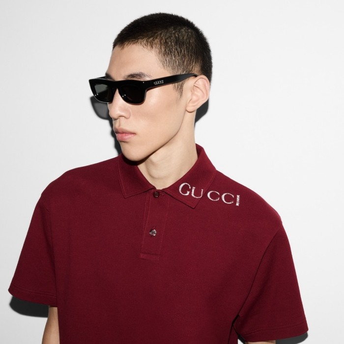 GUCCI Cotton polo shirt in Gucci Rosso Ancora red
