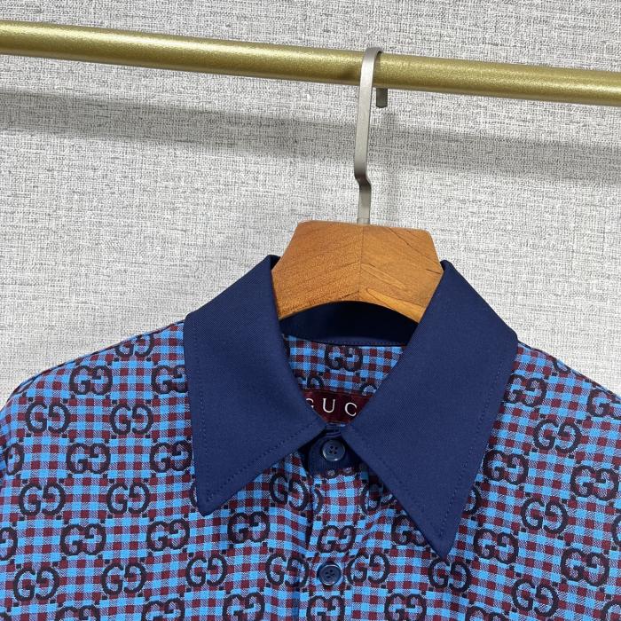 GUCCI GG gingham cotton wool jacket in green and blue