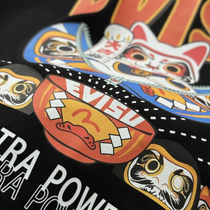 EVISU ZIP-UP DARUMA AND FORTUNE CAT PRINT T-SHIRT  REVERSIBLE
