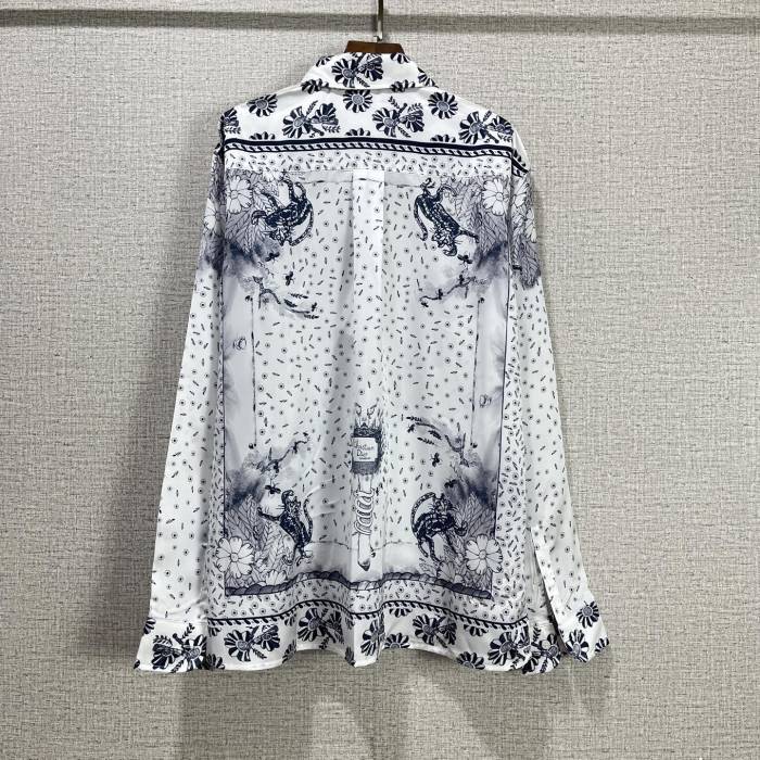 DIOR AND HYLTON NEL Shirt White and Navy Blue Silk Twill