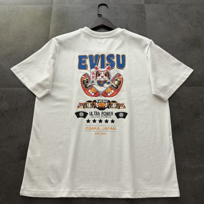 EVISU ZIP-UP DARUMA AND FORTUNE CAT PRINT T-SHIRT  REVERSIBLE