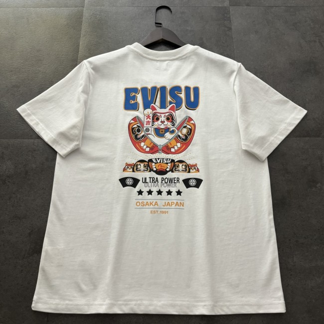 EVISU ZIP-UP DARUMA AND FORTUNE CAT PRINT T-SHIRT REVERSIBLE