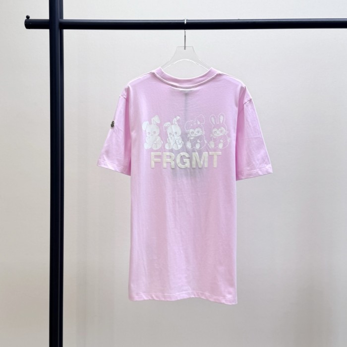 Light Pink Moncler x FRGMT Cartoon Logo Cotton T-Shirt