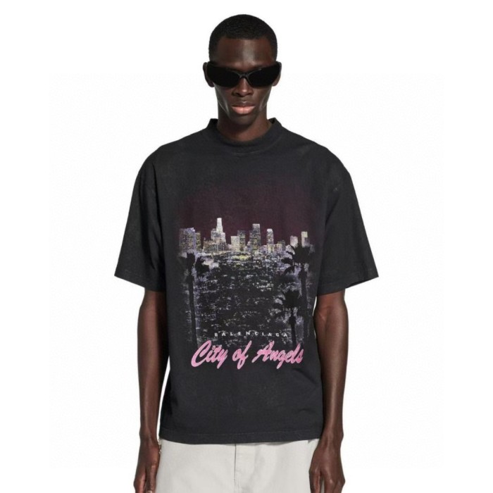 Balenciaga City Of Angels T-shirt Medium Fit in Black Faded