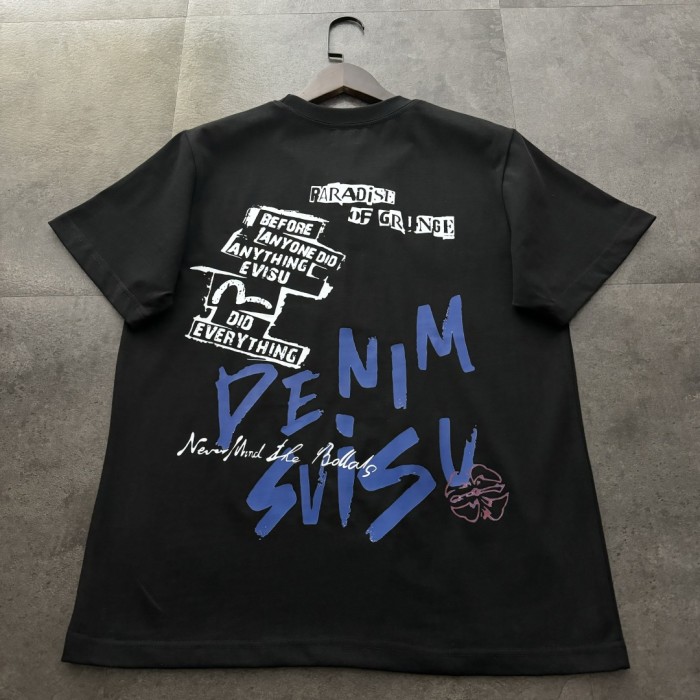 Black Evisu Seagull Graffiti Print T-Shirt