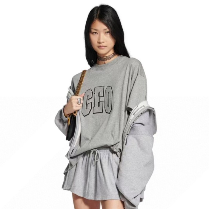 Balenciaga Ceo Team Logo Boxy T-shirt in Heather Grey