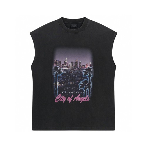 Balenciaga Men's City Of Angels Sleeveless T-shirt in Black Faded