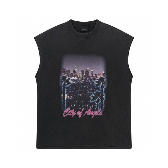 Balenciaga Men's City Of Angels Sleeveless T-shirt in Black Faded