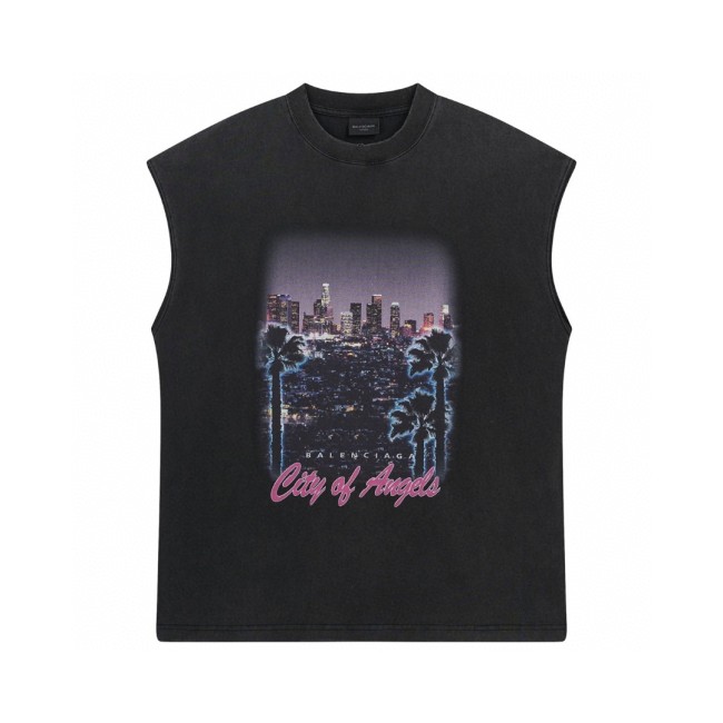 Balenciaga Men's City Of Angels Sleeveless T-shirt in Black Faded