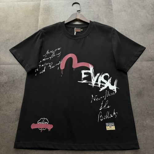 Black Evisu Seagull Graffiti Print T-Shirt