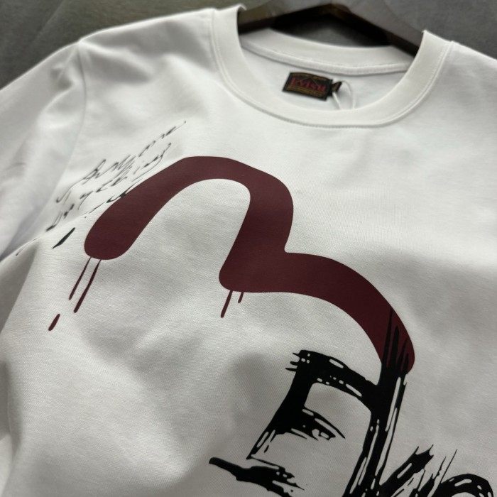 White Evisu Seagull Graffiti Print T-Shirt