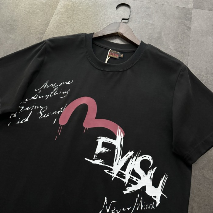 Black Evisu Seagull Graffiti Print T-Shirt