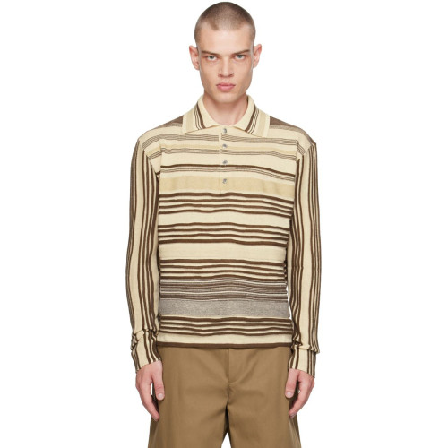Bottega Veneta Men's Striped Linen-Blend Polo Shirt