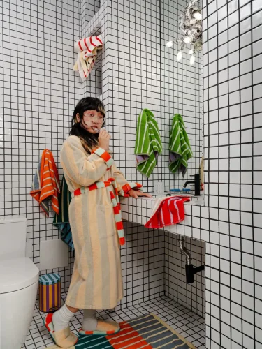 Bathrobe with stripes