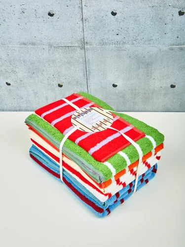 Family stripe bath towel and hand towel