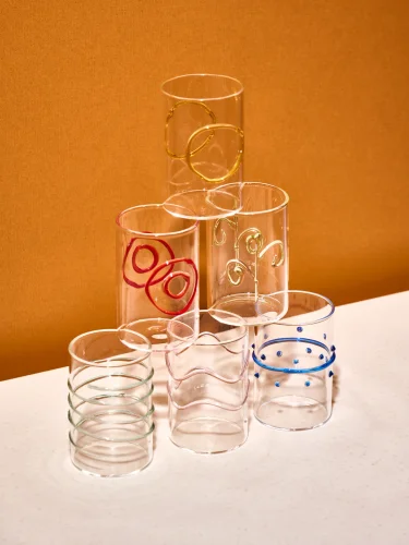 Decorative set of small wine glasses.