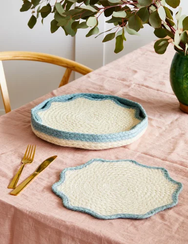6 sets of marine blue scallop placemats