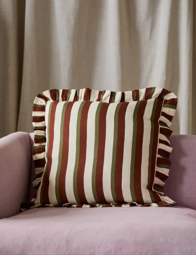 Entertainment La Bouche large striped cinnamon and olive cushion