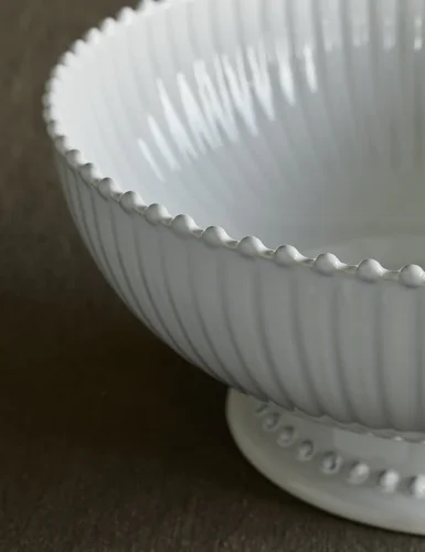 White pearl stone pottery center decorated bowl