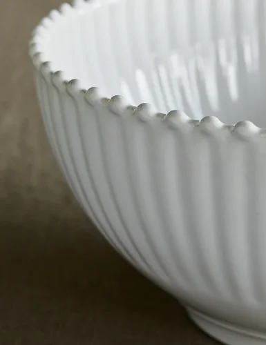 White pearl stone pottery dining bowl